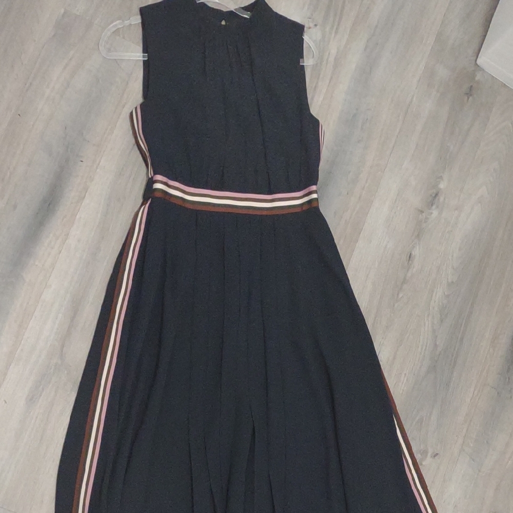 Ted Baker Black Midi Dress with Stripe Accents